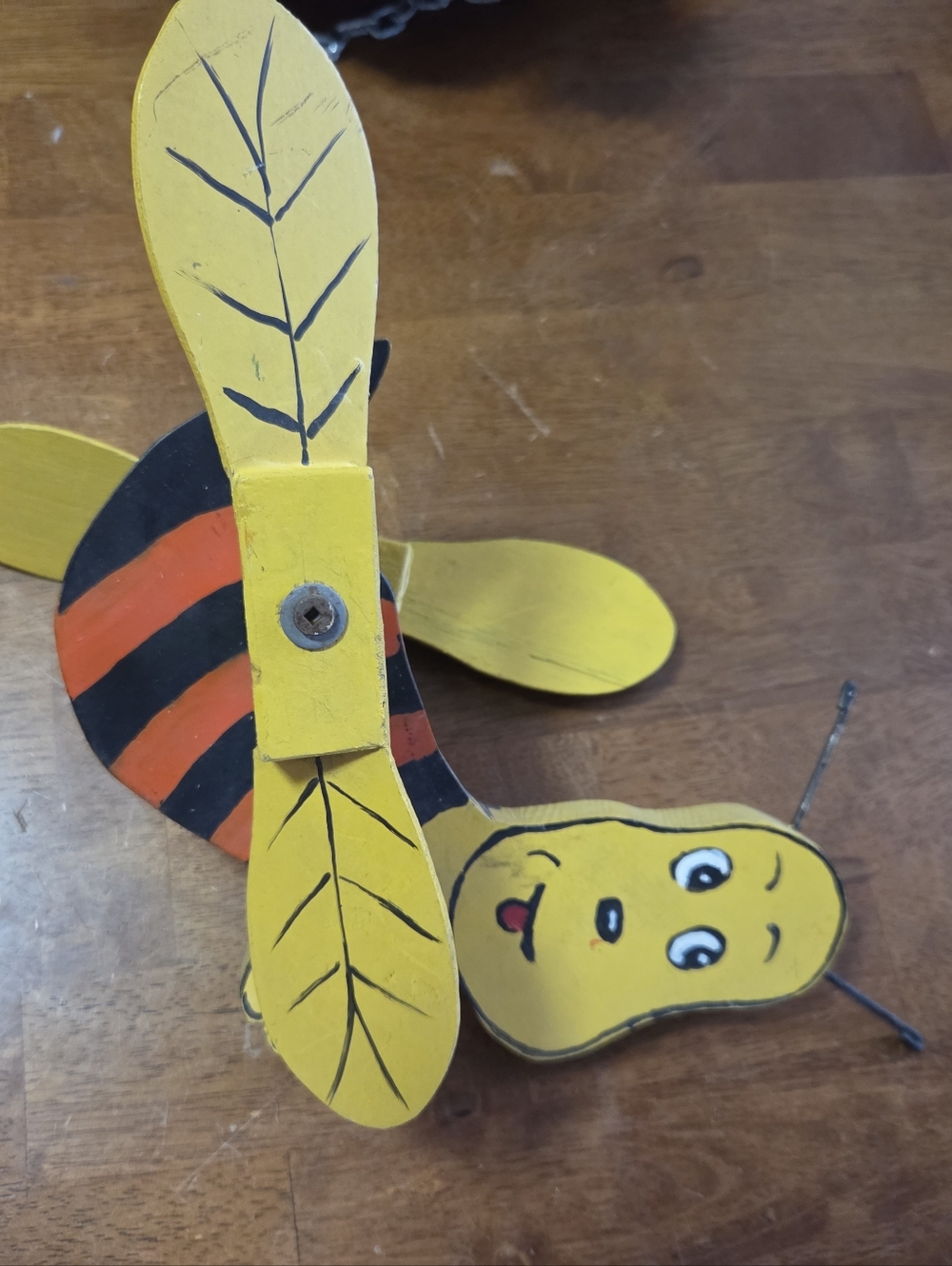 Handmade Wooden Bumble Bee Whirligig - Whimsical Folk Art Garden Wind Spinner